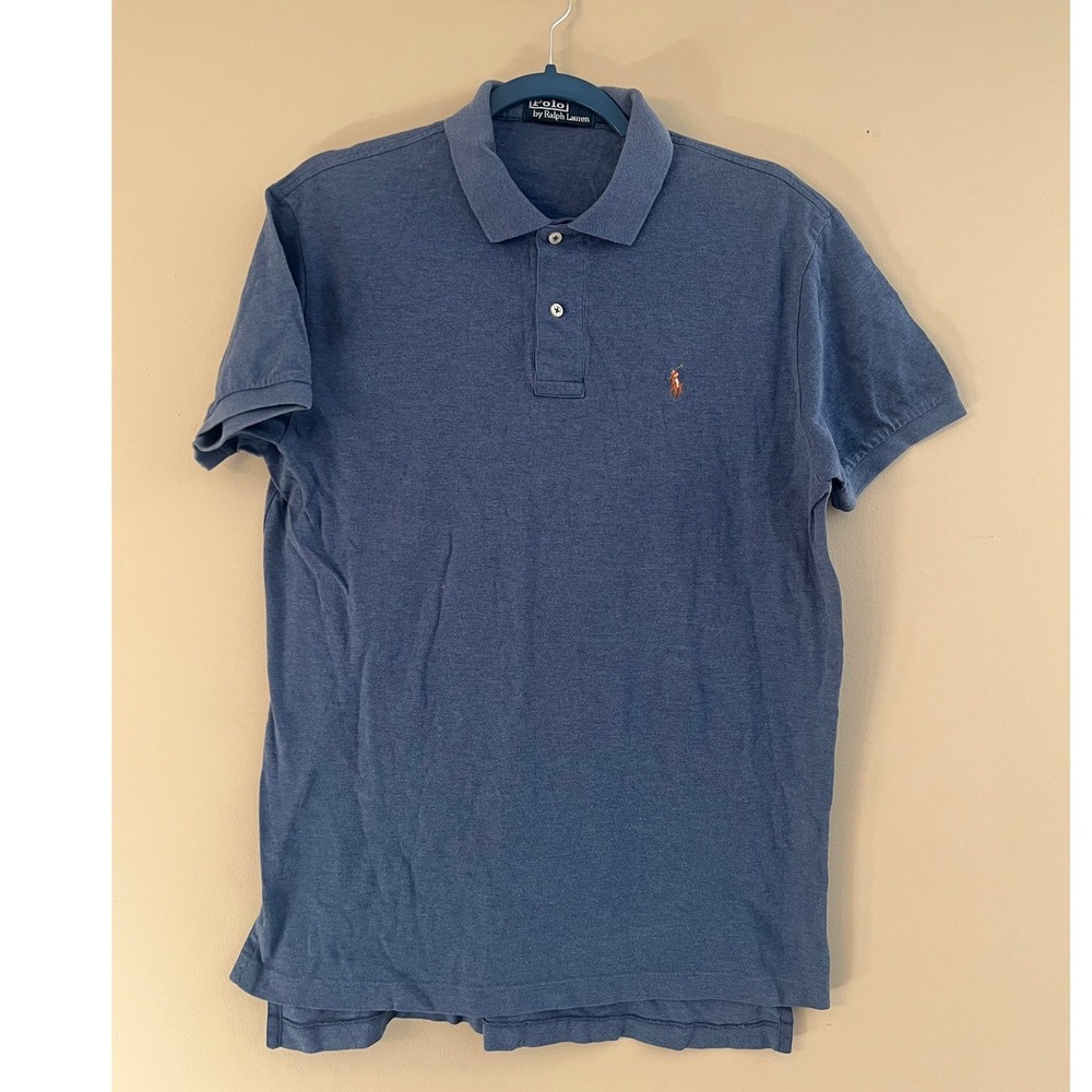 Polo‎ Ralph Lauren Mens Blue Heather Pique Short Sleeve Pony Logo Polo Shirt M